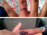 Infinity wedding tattoos with partner’s names made on the side of your finger
