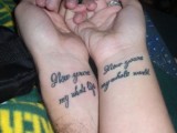 romantic quote tattoos placed on the wrists are a beautiful and cool idea for a wedding or for an anniversary