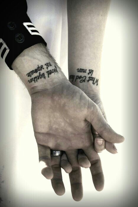 a quote about love tattooed on your wrists so that it was complete only when two wrists are next to each other