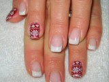 a French manicure and some red accent nails with sweater-like prints will make your winter bridal look very bold