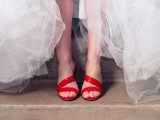 red strappy heels are great for a Christmas bride, they add a touch of traditional color to your look