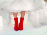gorgeous red suede booties are amazing to add a touch of bright color to your holiday wedding look