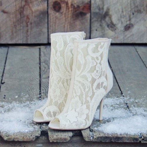 white lace booties with peep toes are chic, refined and elegant, your bridal look will be very bold with them