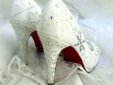 white shoes embellished with sequins, rhinestones and glitter snowflakes for a glam and shiny touch