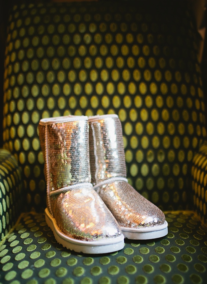 silver sequin ugg boots are amazing for a glam winter bride, they will add a shiny touch to the look