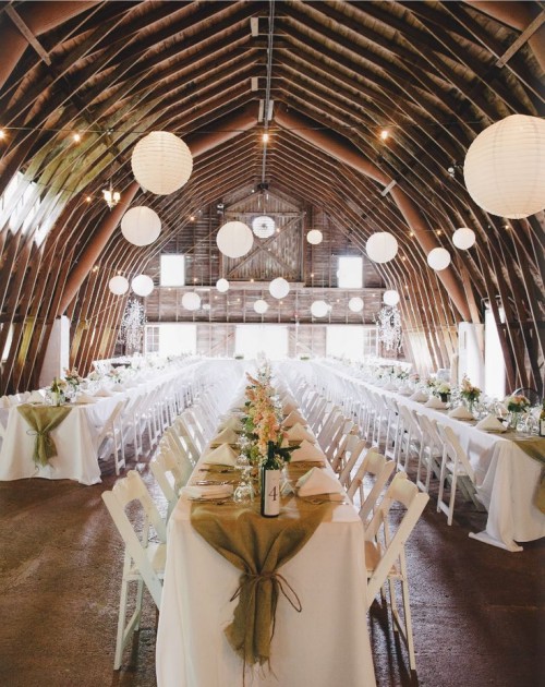 string lights and paper pendant lamps are a great combo to illuminate your wedding venue