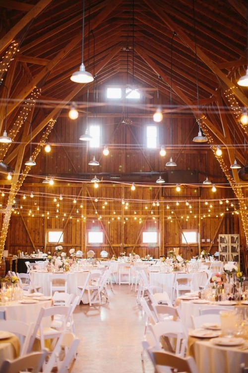 string lights covering the pillars, hanging over the venue and retro pendant lamps are gerat for illuminating a wedding venue