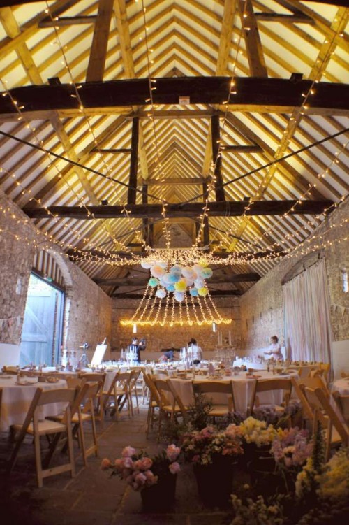lights and colorful paper pendant lamps will be enough for lighting up your wedding venue, they look cool