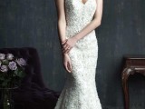 a strapless mermaid beaded wedding dress with beautiful floral patterns is a fab glam and feminine idea for a bride who wants to shine bright