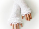 long white crochet fingerless gloves are warm and cozy and will make your look cute, you will feel comfortable outside