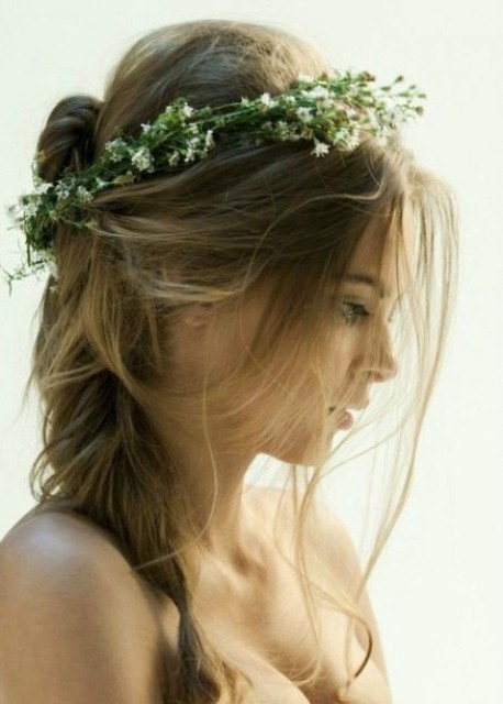 a white flower crown with greenery is a lovely idea for a boho bride, wildflowers are amazing for boho brides on the whole