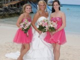 strapless pink mini A-line dresses with sequin bodices for a bright touch and a girlish feel at the wedding