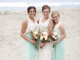 stylish casual bridesmaid separates with neutral mismatching bodices and minty green maxi skirts