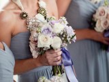 lilac strapless bridesmaid dresses with draped bodices are elegant, romantic and chic