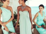 mismatching turquoise and aqua short bridesmaid dressses will perfectly complete your beach wedding color scheme