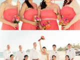 strapless croal bridesmaid dresses will add a bold touch to your wedding and show off much color