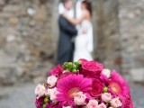 a hot pink and light pink wedding bouquet is a lovely idea for a colorful summer wedding done with pink shades