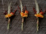 dried floral wedding boutonnieres with spikes and twine are amazing for a colorful fall wedding