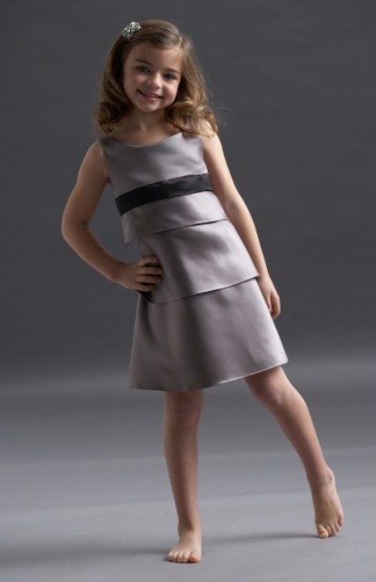 a grey tiered flower girl over the knee dress is a simple and modern idea to rock