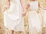 neutral embroidered midi and maxi flower girl dresses will be a nice choice for a boho or vintage wedding