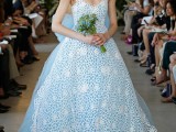 a blue tulle wedding ballgown with a lovely crochet overdress and thick straps is a creative and unusual idea for your wedding