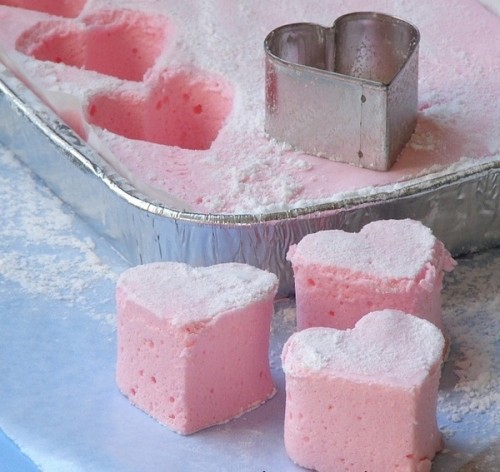 pink marshmallow hearts are great as sweets for a garden bridal shower