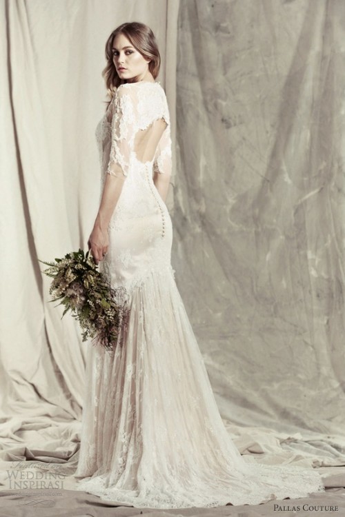 a romantic mermaid lace wedding dress with short sleeves, a keyhole back and a train is beautiful and chic