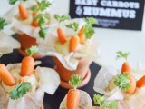 carrots with hummus are a great spring bridal shower food idea, they are healthy and very cool