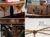 vintage bridal shower or wedding decor with vintage books, a typewriter, some suitcases and stationery is lovely and easy to compose
