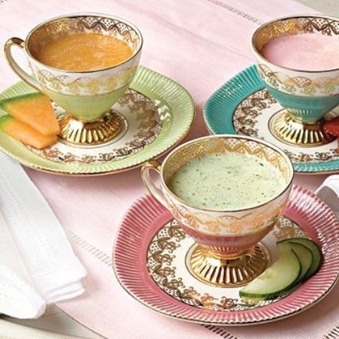gorgeous vintage teacups and saucepans are fantastic for a vintage bridal shower or wedding, they will create a mood and an ambience and can be given as favors