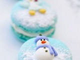 macarons with snowmen on are amazing winter bridal shower desserts or favors