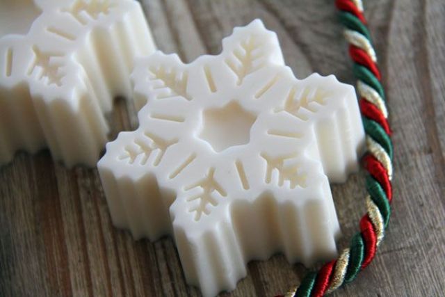 Snowflake soaps are nice bridal shower favors that you can even make yourself