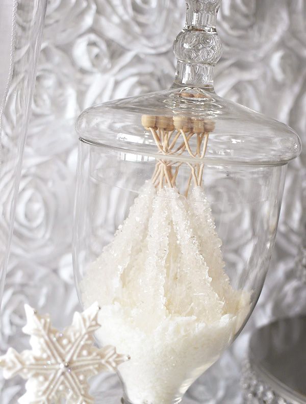 White sugar rock candies look like frozen ones, which makes them perfect for a winter bridal shower