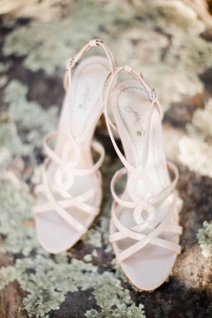 neutral strappy lace up high heels will match many bridal looks and will be a nice idea for a hot day