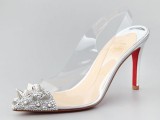 edgy acrylic slingbacks with embellished and spiked toes will give your bridal outfit a very trendy feel