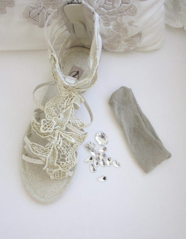 white crochet lace sandals are a nice option for a summer boho bride, you can embellish them additionally