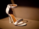 white ankle strap heeled sandals with embellished tops look chic, stylish and will add a touch of bling to your look