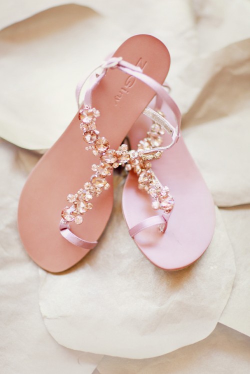 chic fully embellished flat wedding sandals with lots of rhinestones look very girlish and very cute