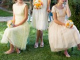 pretty pastel A-line vintage dresses of lace, peep toe shoes and pearls are amazing for retro and vintage weddings