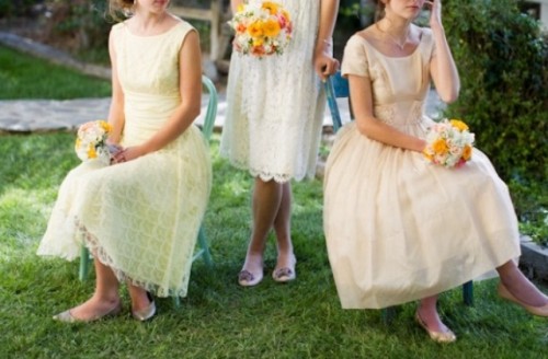 pretty pastel A-line vintage dresses of lace, peep toe shoes and pearls are amazing for retro and vintage weddings