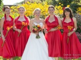 hot red a-line midi dresses with full skirts and A-line straps are adorable for bold summer and fall weddings