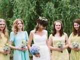 pastel yellow lace bridesmaid dresses are a great idea for an elegant vintage wedding with a touch of yellow