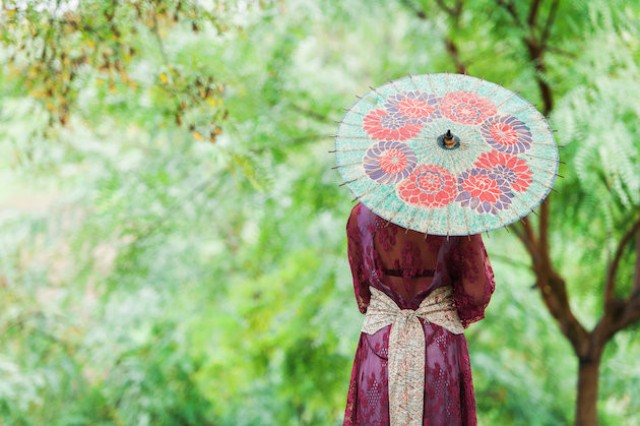 Picture Of colorful japanese inspired tea ceremony engagement shoot  2