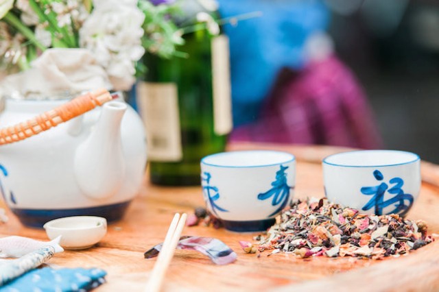 Picture Of colorful japanese inspired tea ceremony engagement shoot  27
