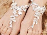 beach wedding sandals made of rhinestones look bright, shiny and will accent your feet as much as possible