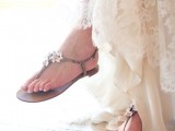 flat snake strap beach wedding sandals with small flowers look chic and very cute