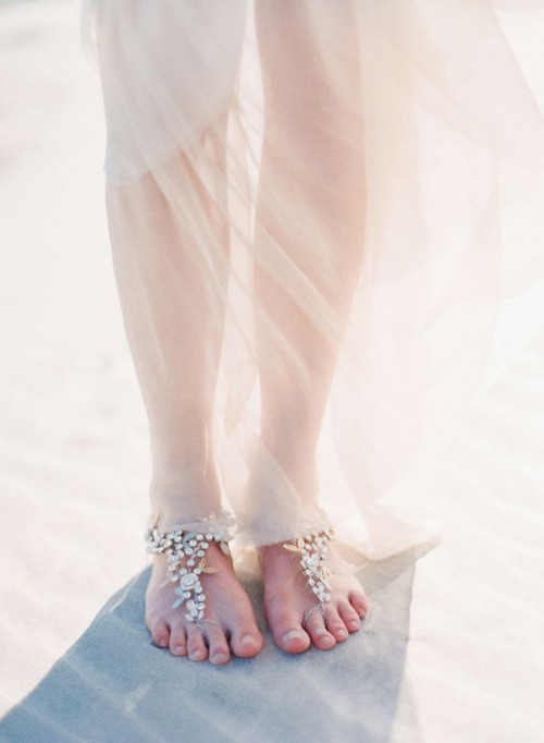 fully embellished rhinestone flower barefoot wedding sandals will give a special touch to your beach bridal look