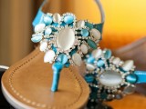 heavily embellished blue and white rhinestone sandals are amazing for rocking them at the beach