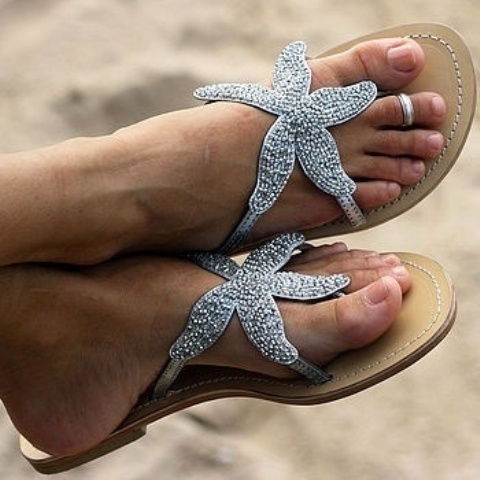 starfish flat sandals are nice for a beach bride, they will help you embrace the location where you are getting married