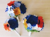 colorful felt flower bouquets like these ones will be a nice addition to felt flower crowns for brides and bridesmaids
